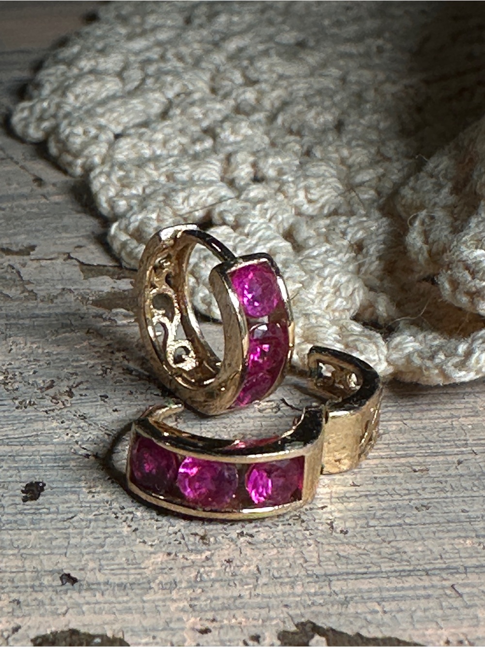 Golden Pink Stone Hoop Huggie Earrings